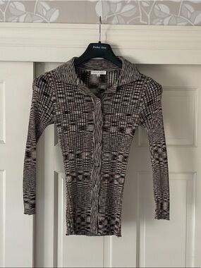 Ribbed Button-Front Collared Top in Neutral Mix from Anthropologie